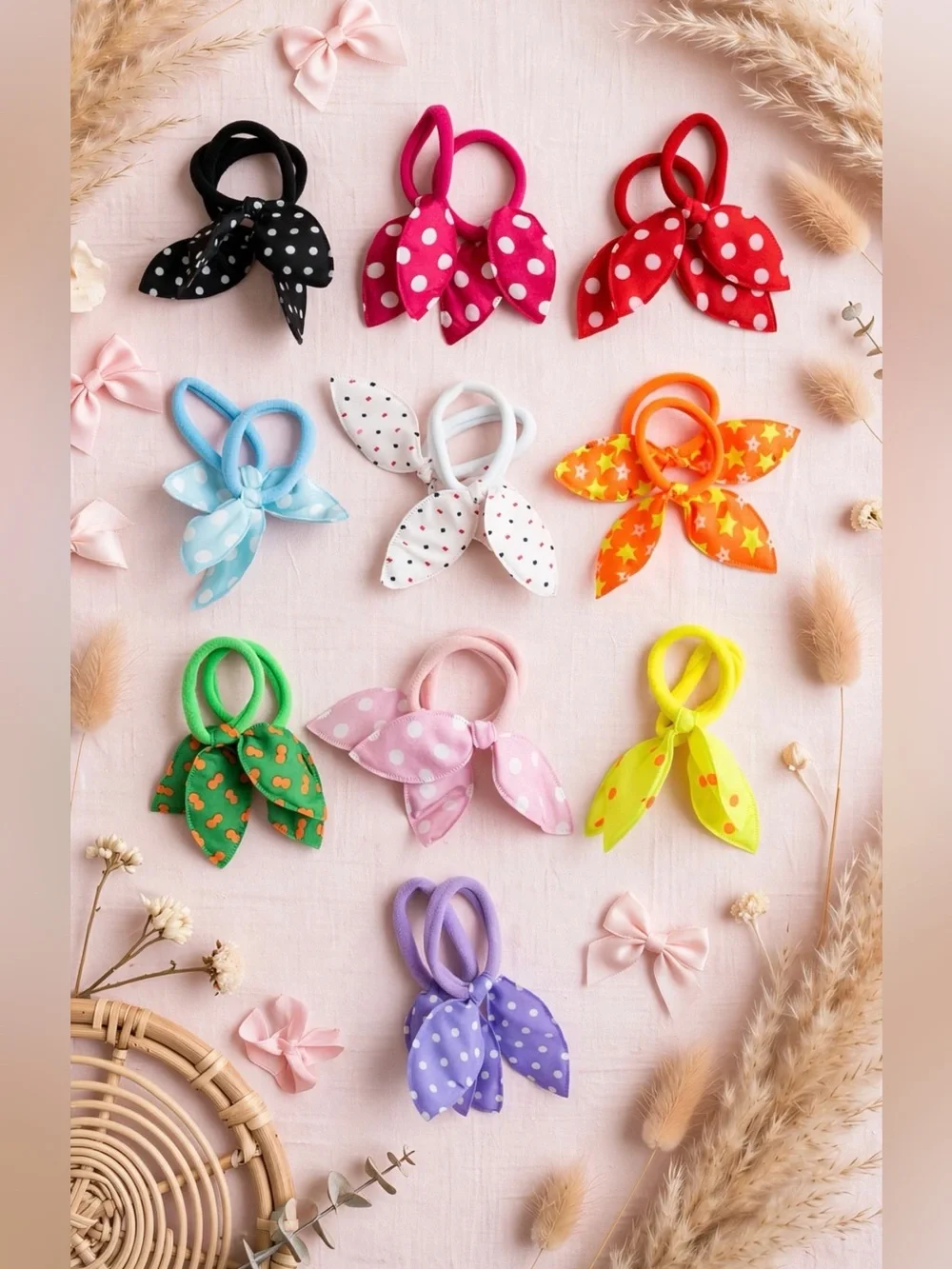 Polka Dot Bunny Ear Hair Ties - Assorted Colors